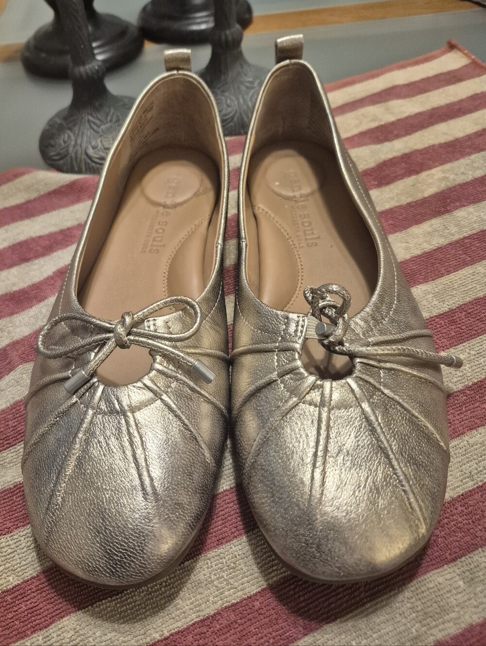 Leather,Gentle Souls, Gold Flats, Very Comfortable, Worn Indoors One Time